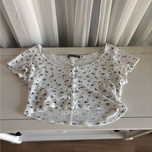 Brandy Melville White Floral Crop Blouse